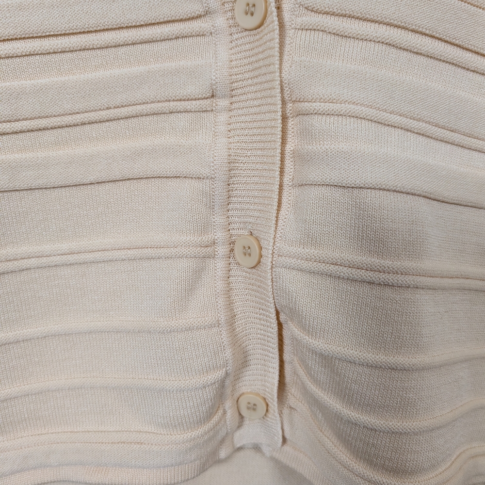 OAK + FORT Cream Short-Sleeve Cropped Cardigan Butter Yellow Cream Large - Picture 4 of 8